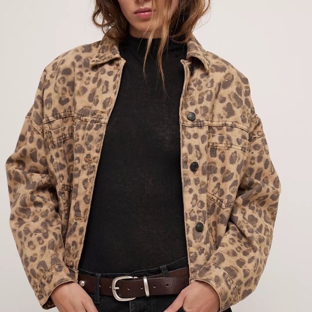 We The Free Tan Leopard Print Jean Jacket